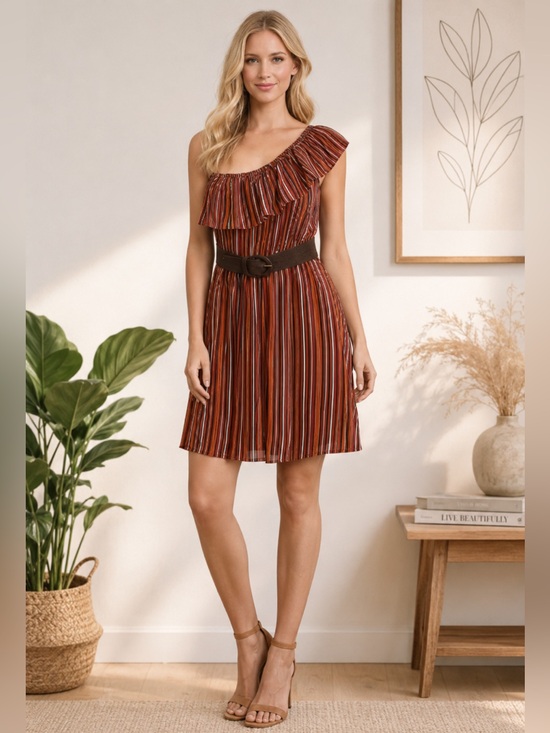 Bisou Bisou Dresses & Skirts - Bisou Bisou Multicolor Vertical-Striped One-Shoulder Dress | 8 | NWT